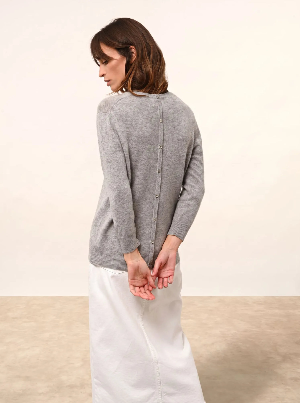 JANICE Pull Col Rond Boutonné Dos Nuage Chiné