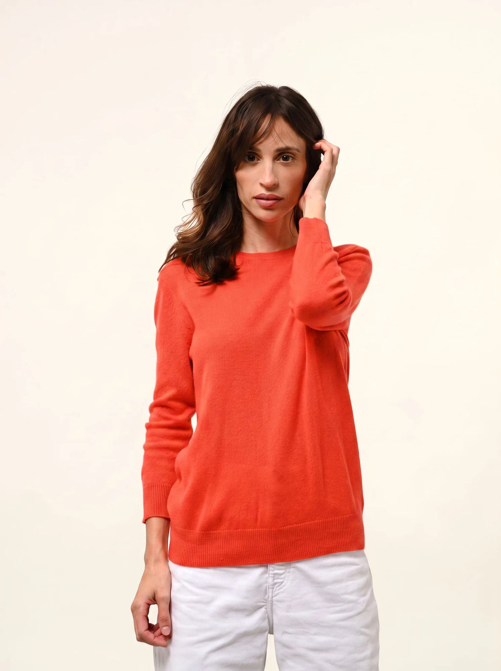 JANICE Sweater Crew Neck Buttoned Back Orange