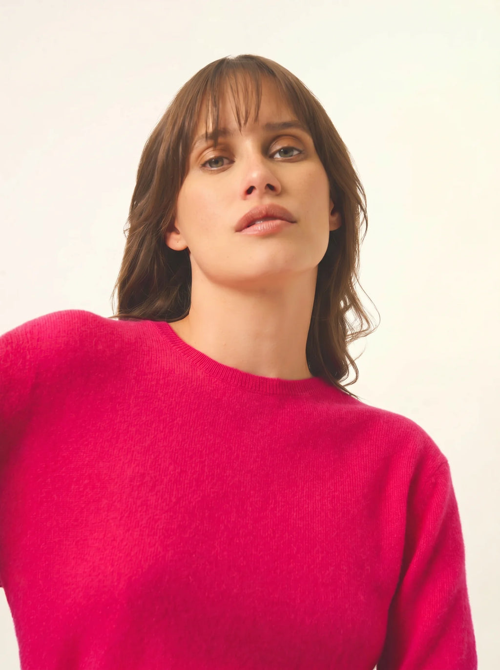 JANICE Pull Col Rond Boutonné Dos Fuchsia