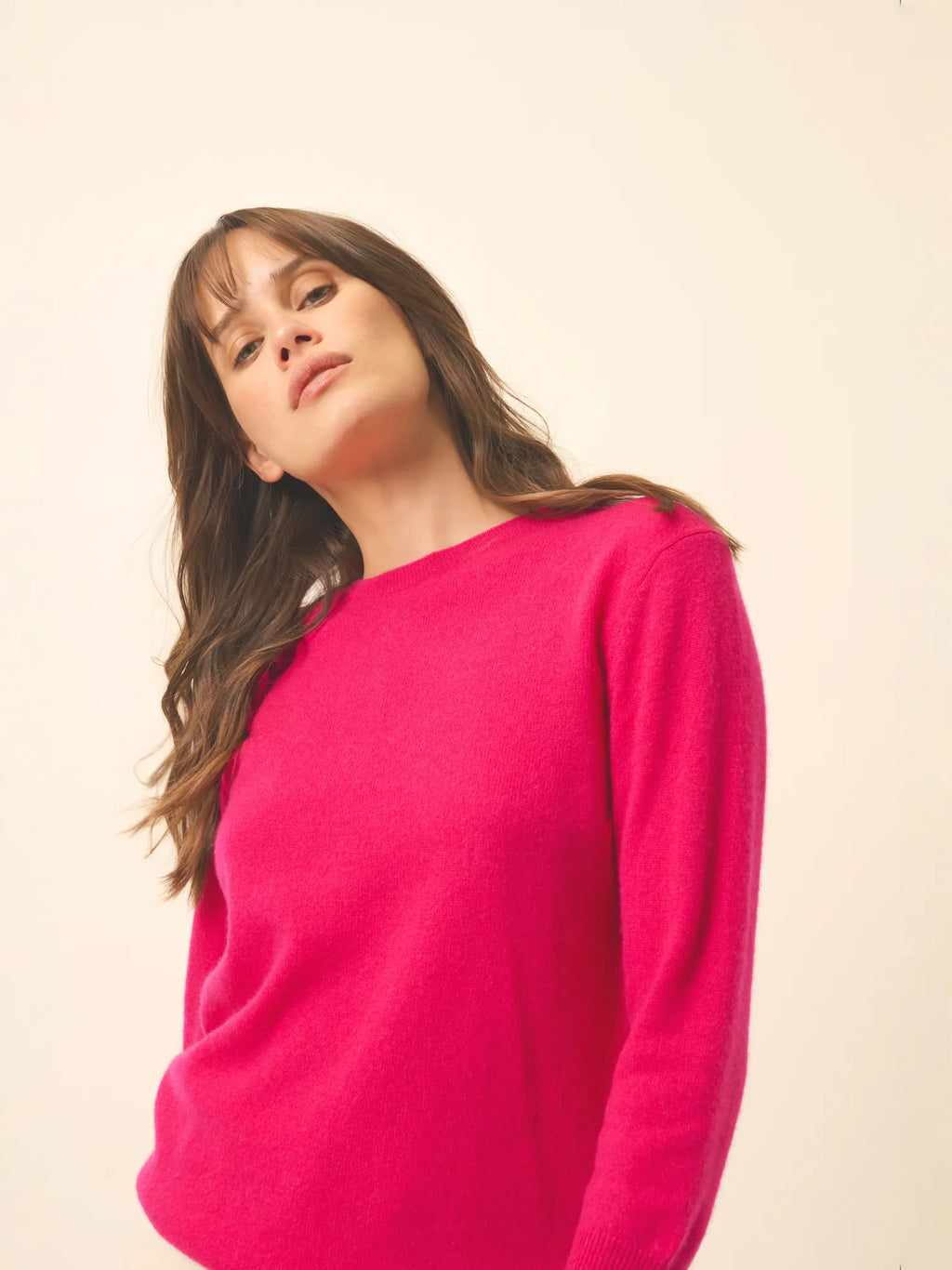 JANICE Pull Col Rond Boutonné Dos Fuchsia