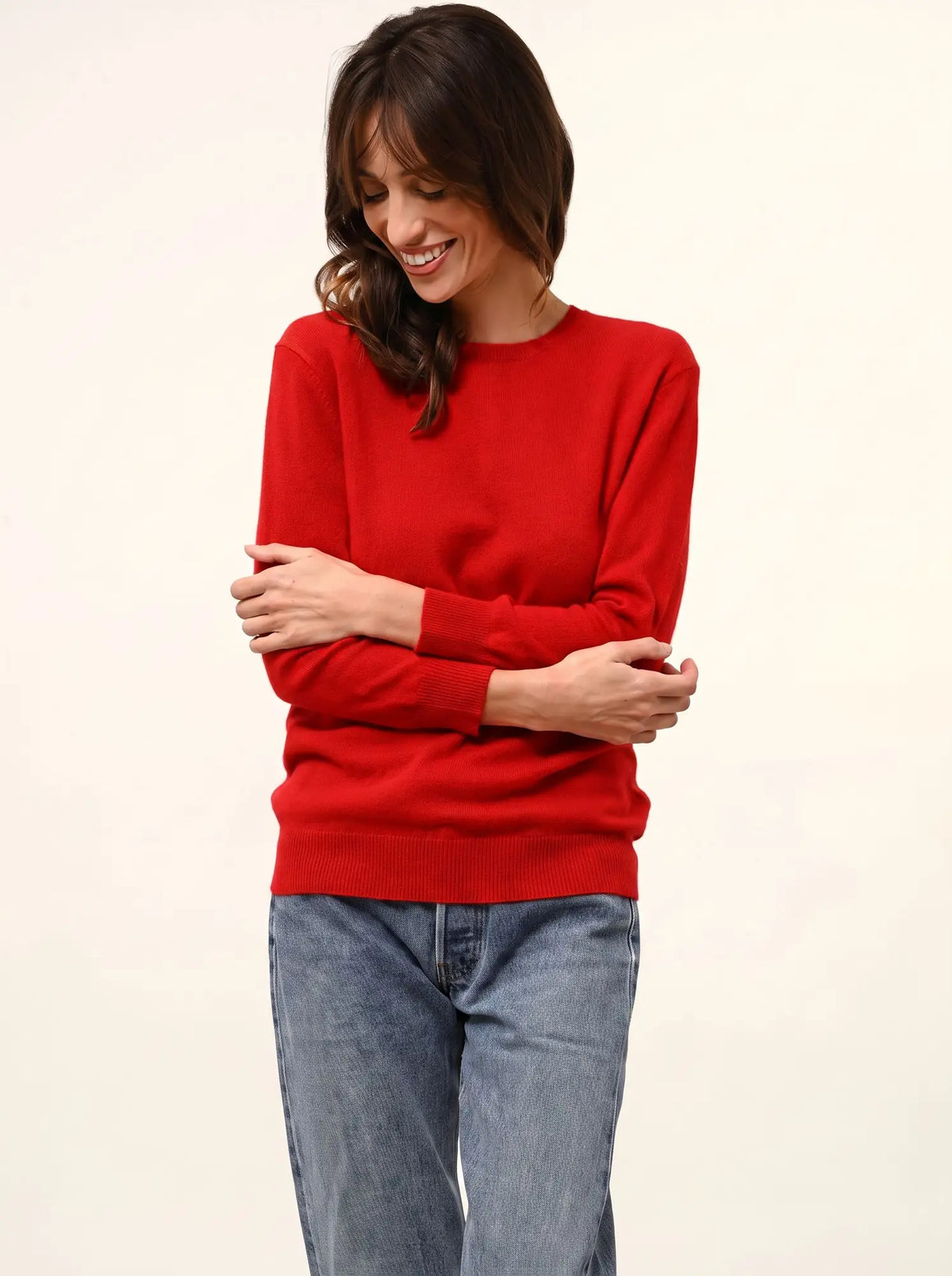 JANICE Pull Col Rond Boutonné Dos Rouge
