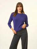 JANICE Sweater Crew Neck Buttoned Back Deep Purple