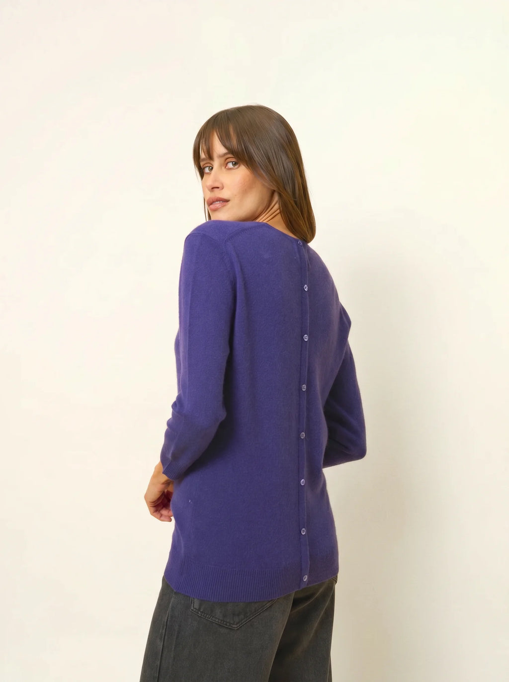 JANICE Sweater Crew Neck Buttoned Back Deep Purple