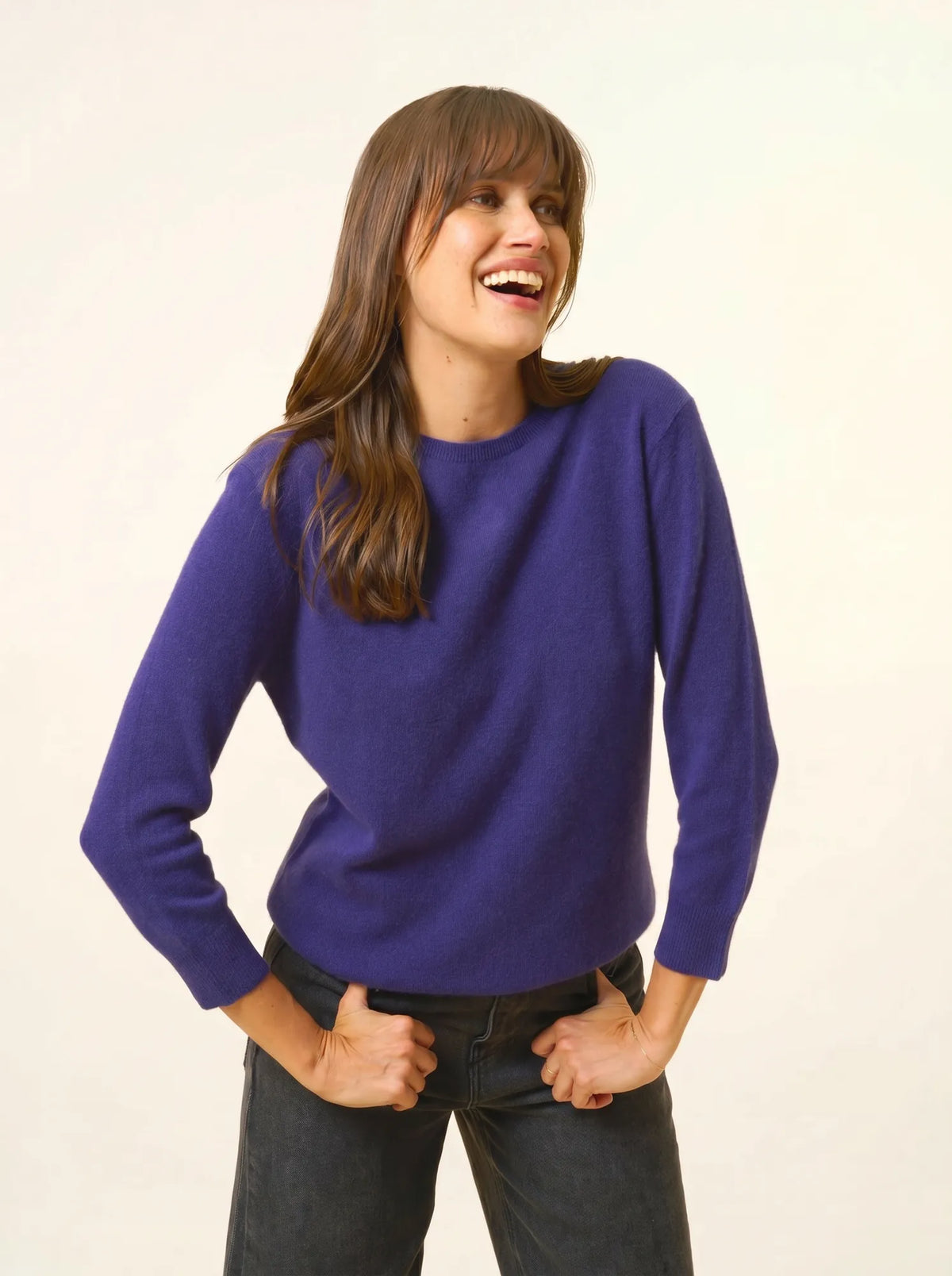 JANICE Sweater Crew Neck Buttoned Back Deep Purple