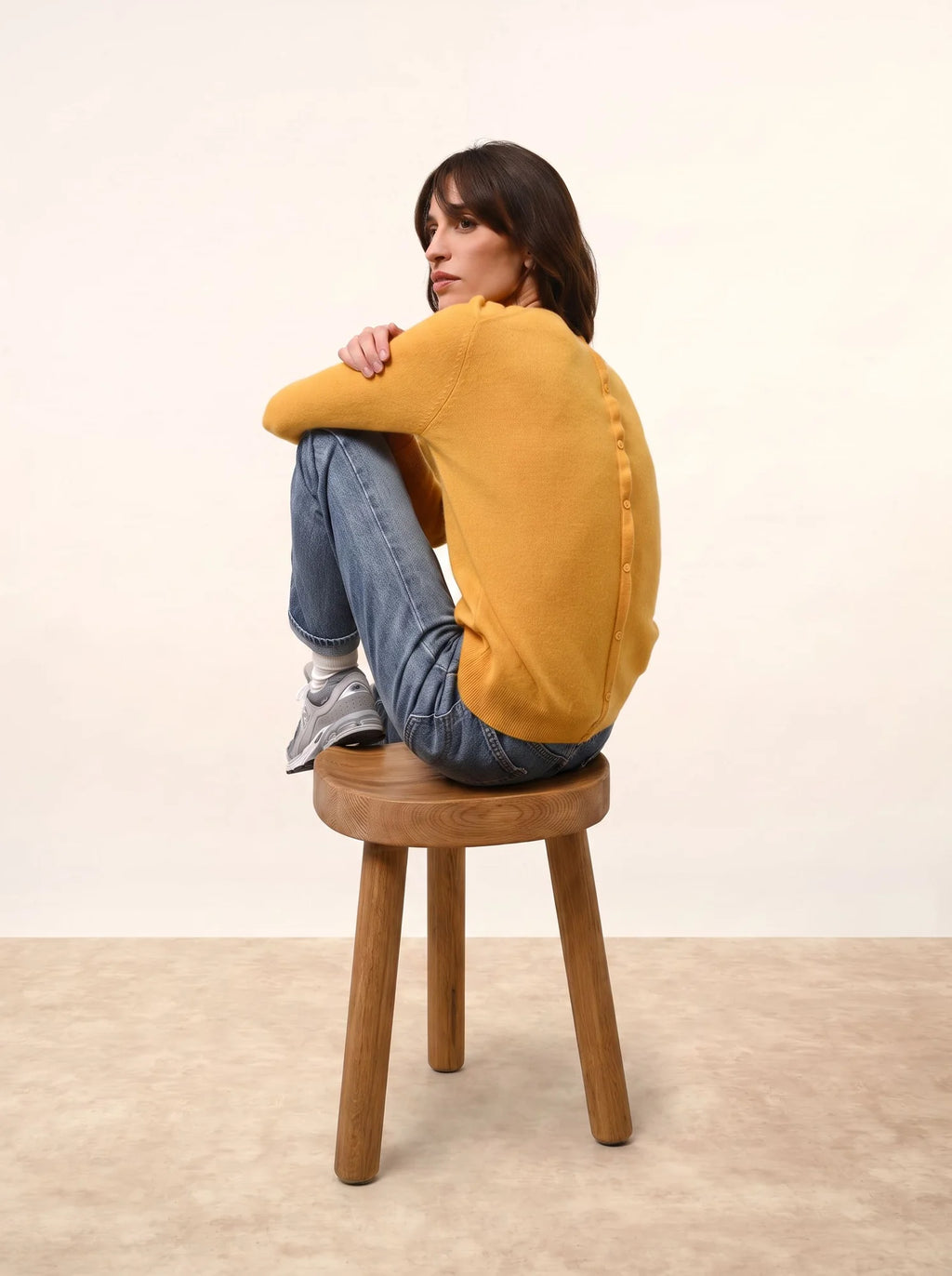 JANICE Sweater Crew Neck Buttoned Back Turmeric