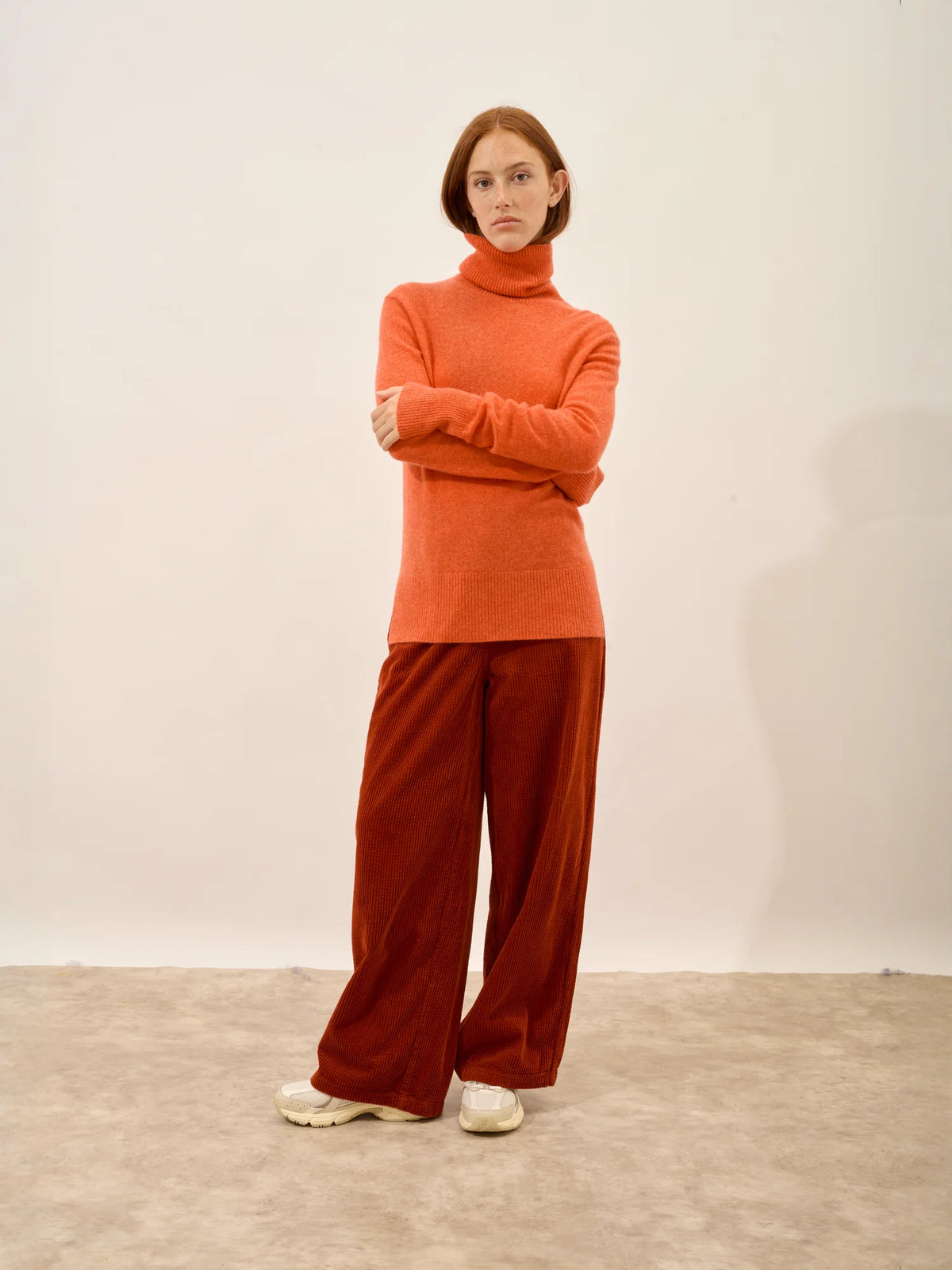 LEXIE Pull Col Roulé Orange Chiné