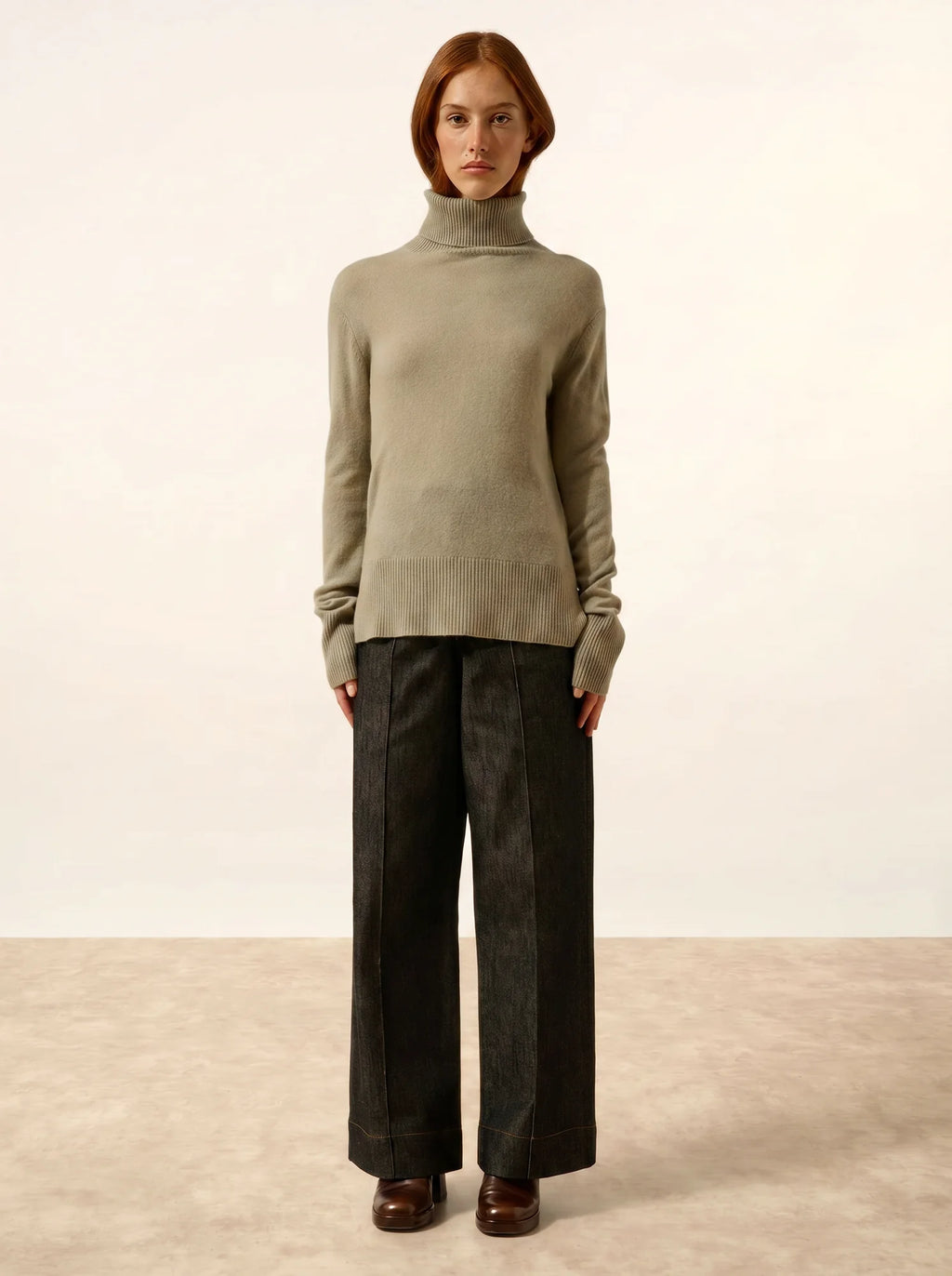 LEXIE Pull Col Roulé Olive