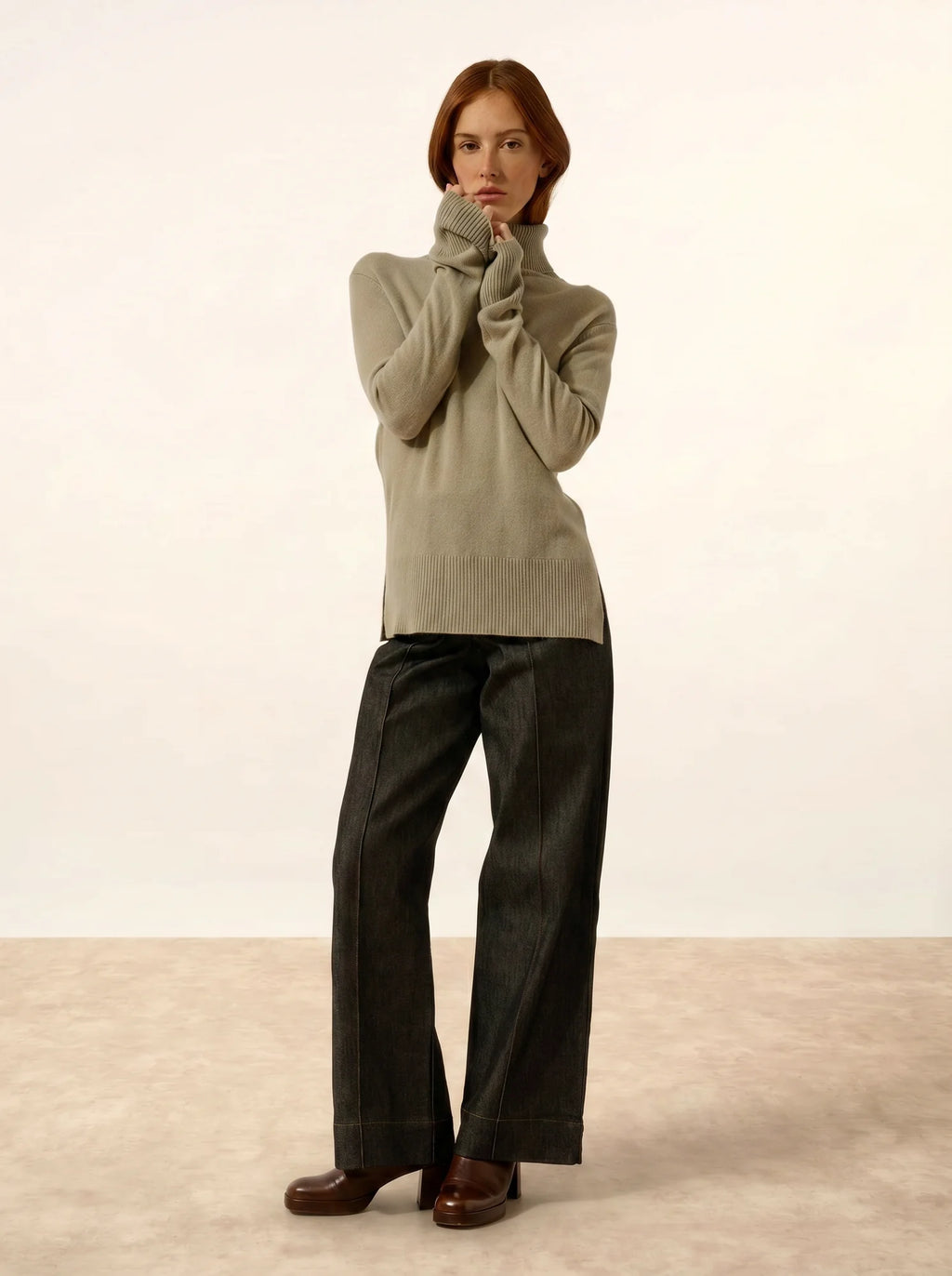 LEXIE Pull Col Roulé Olive