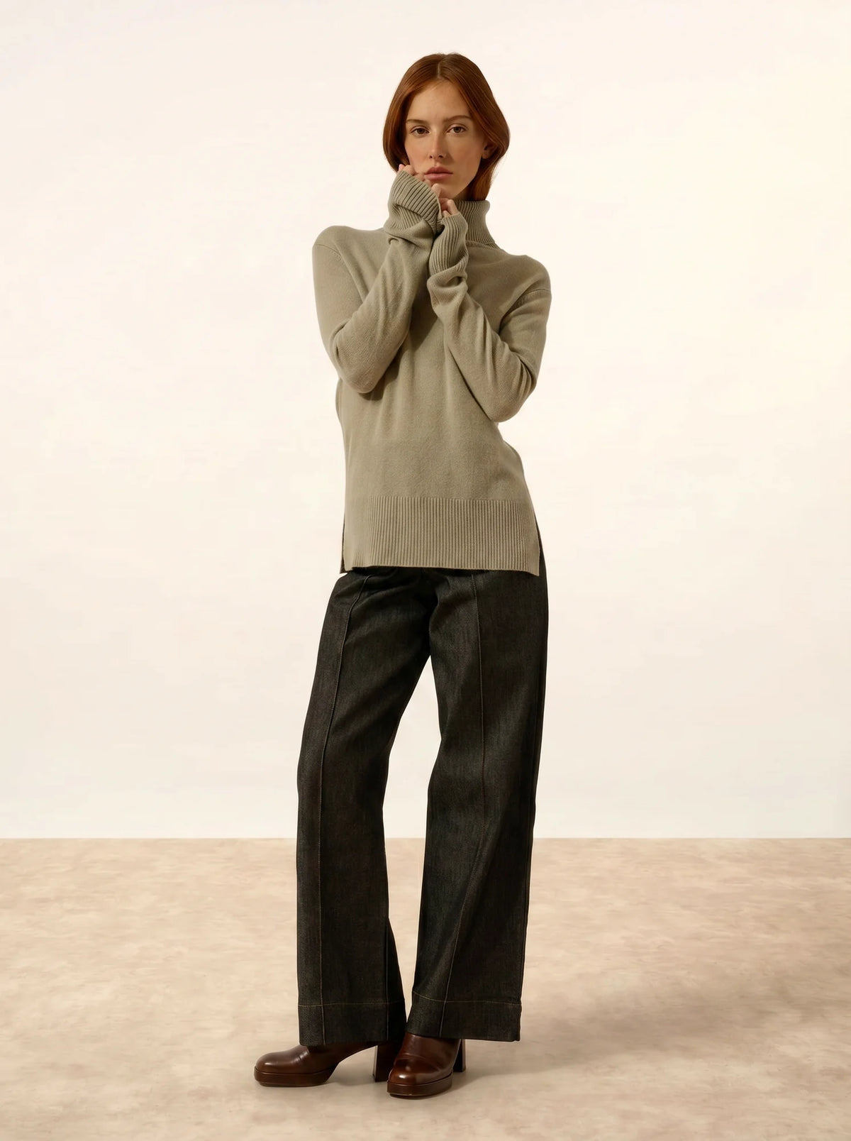 LEXIE Pull Col Roulé Olive