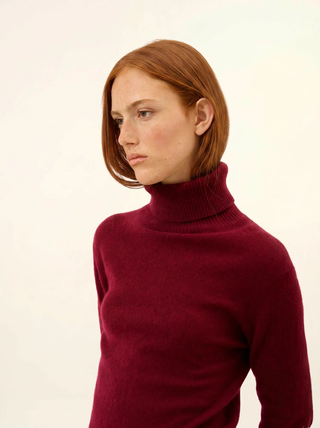 LEXIE Pull Col Roulé Bordeaux
