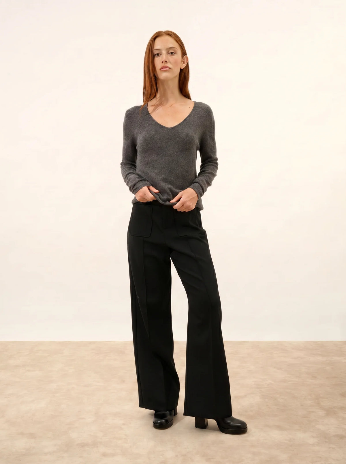 JOAN Pull Col V Anthracite Chiné