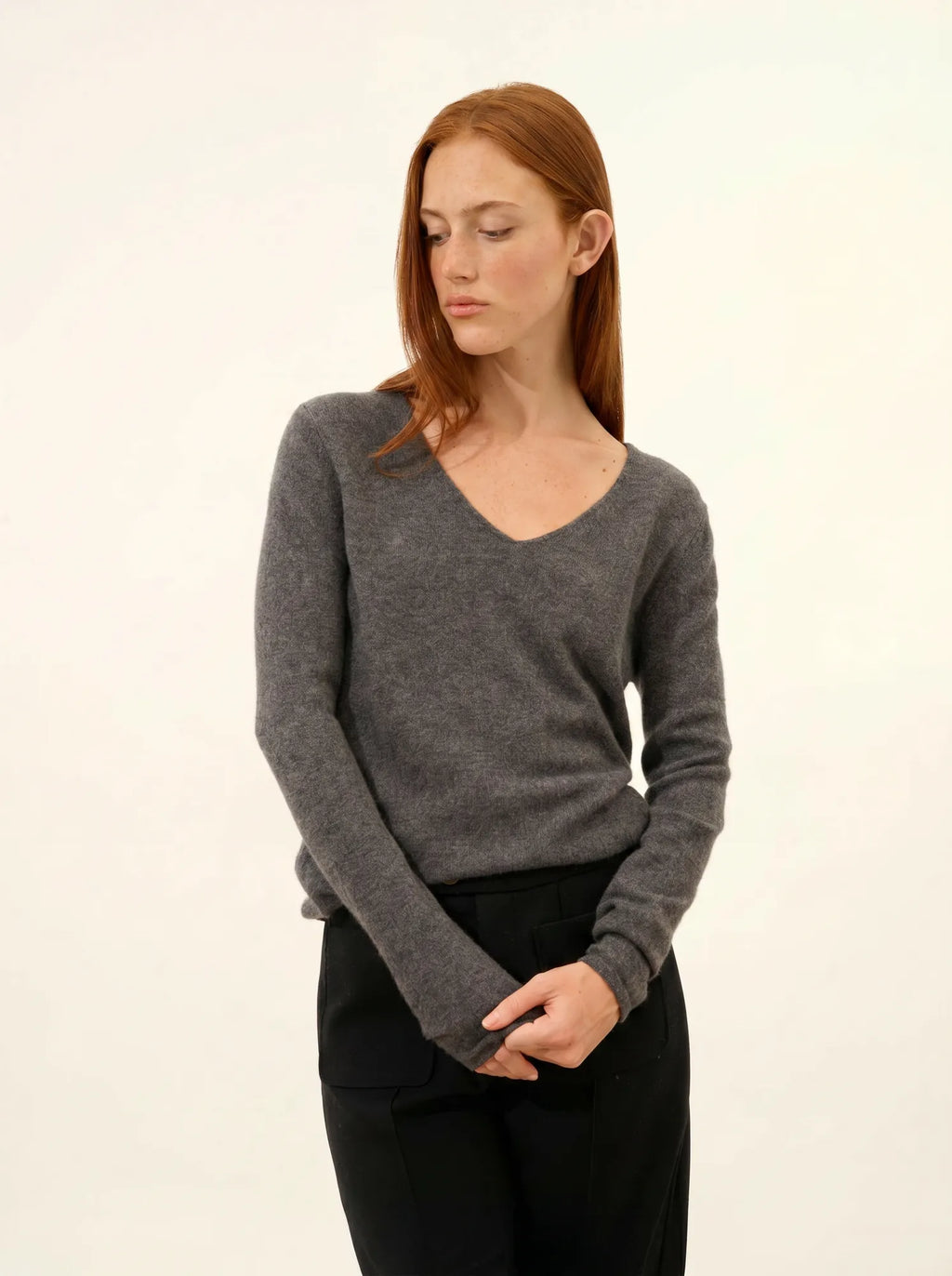 JOAN Pull Col V Anthracite Chiné