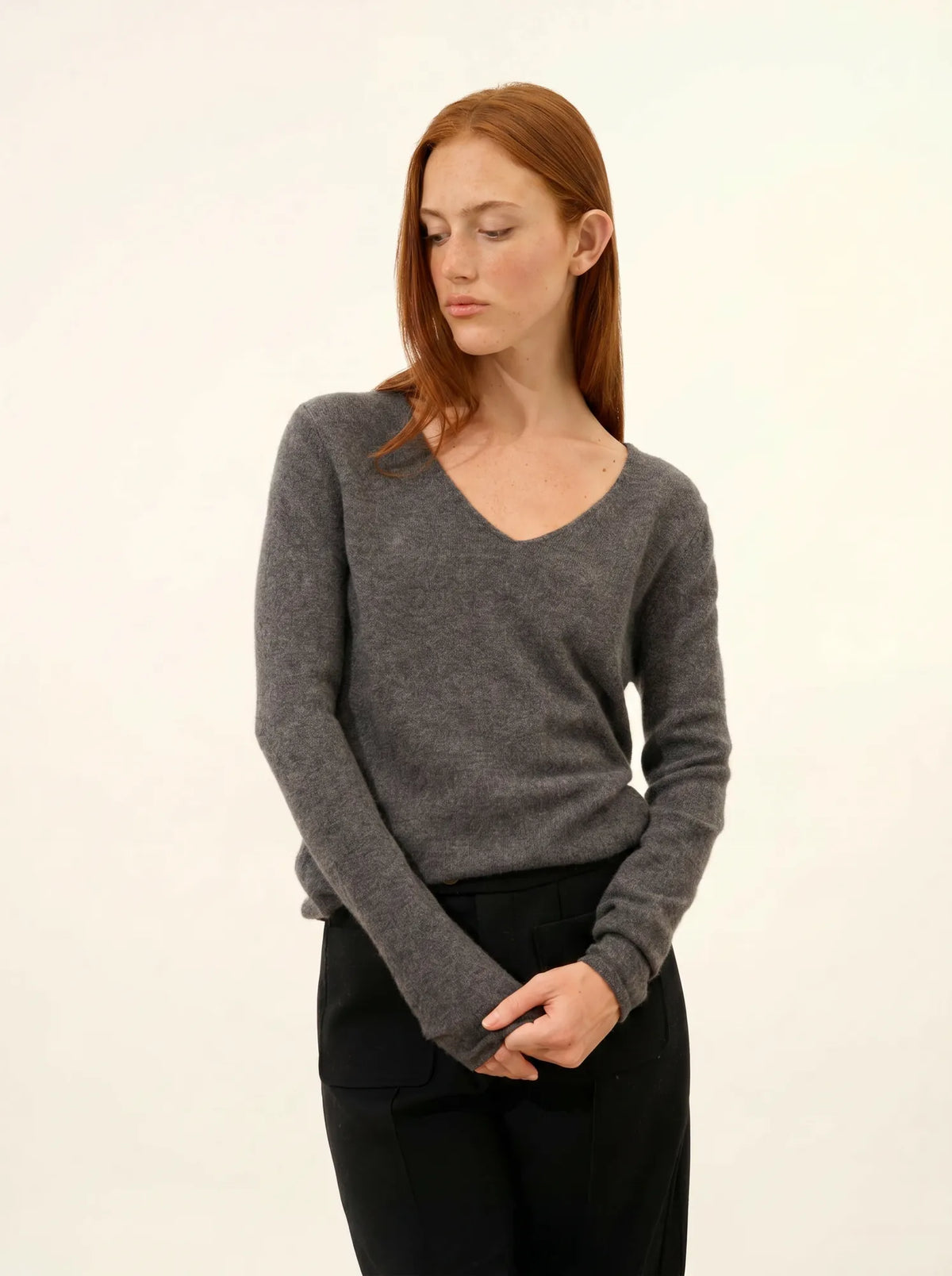 JOAN Pull Col V Anthracite Chiné
