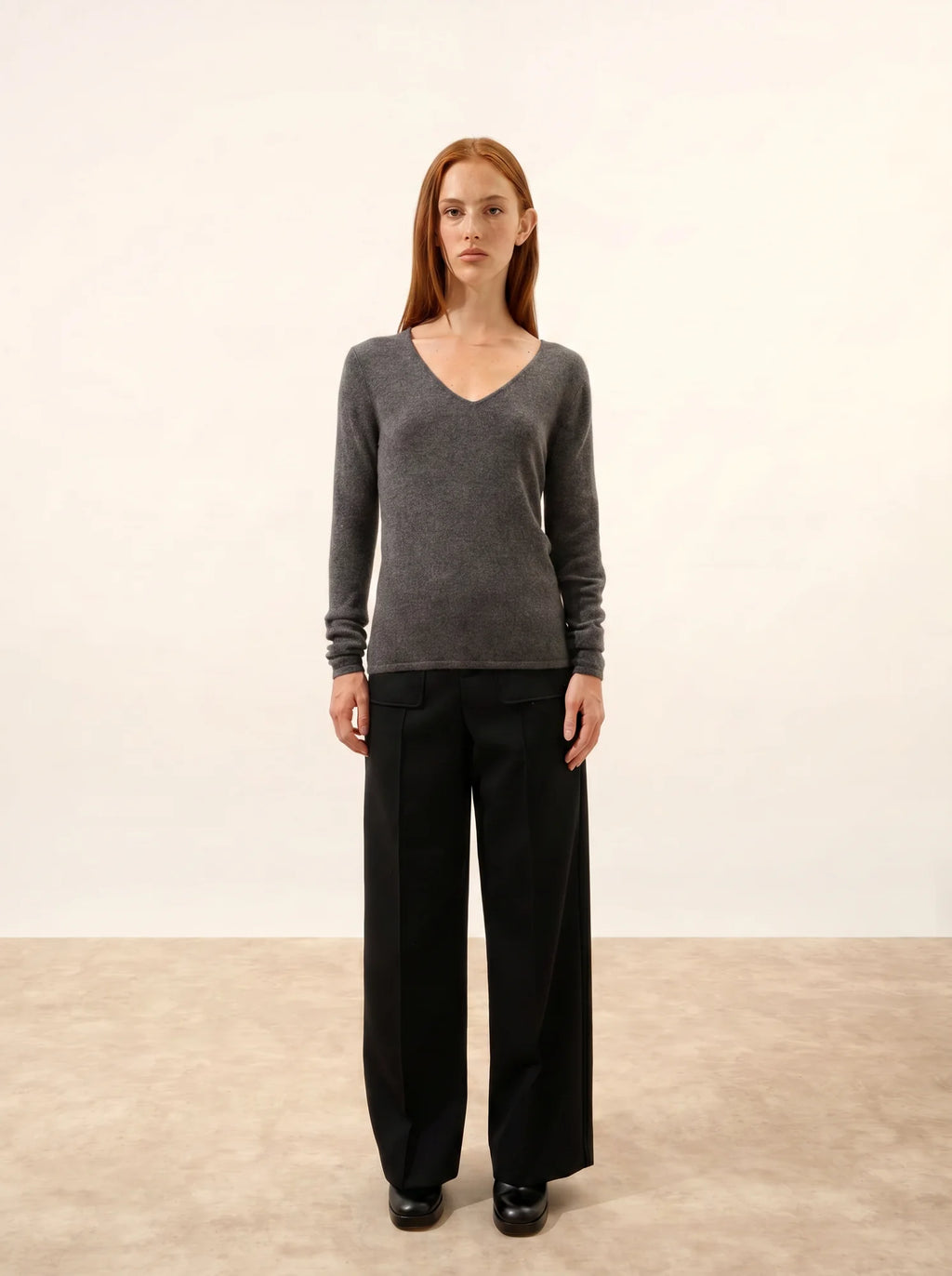 JOAN Pull Col V Anthracite Chiné