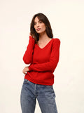 JOAN Pull Col V Rouge