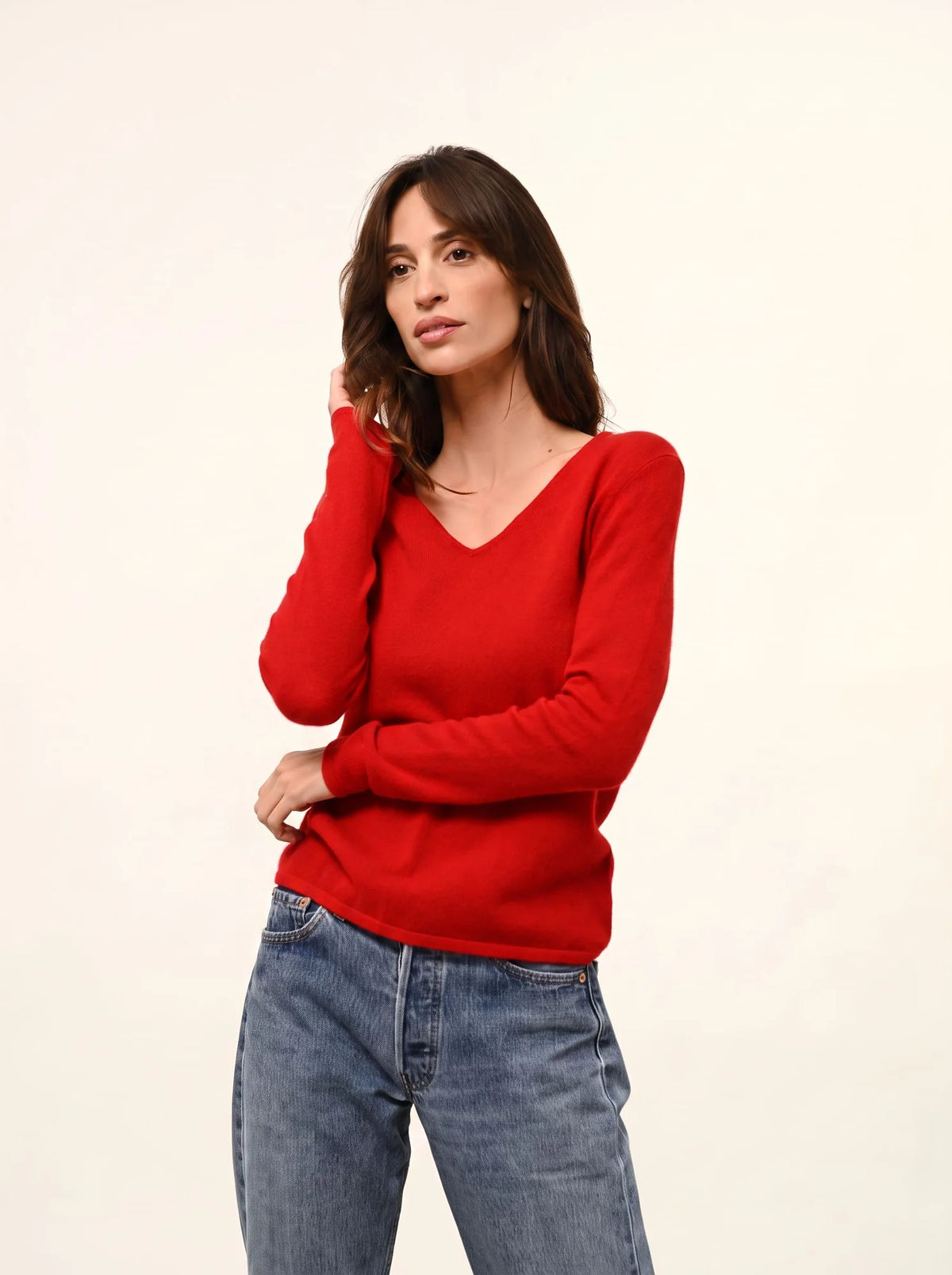 JOAN Pull Col V Rouge