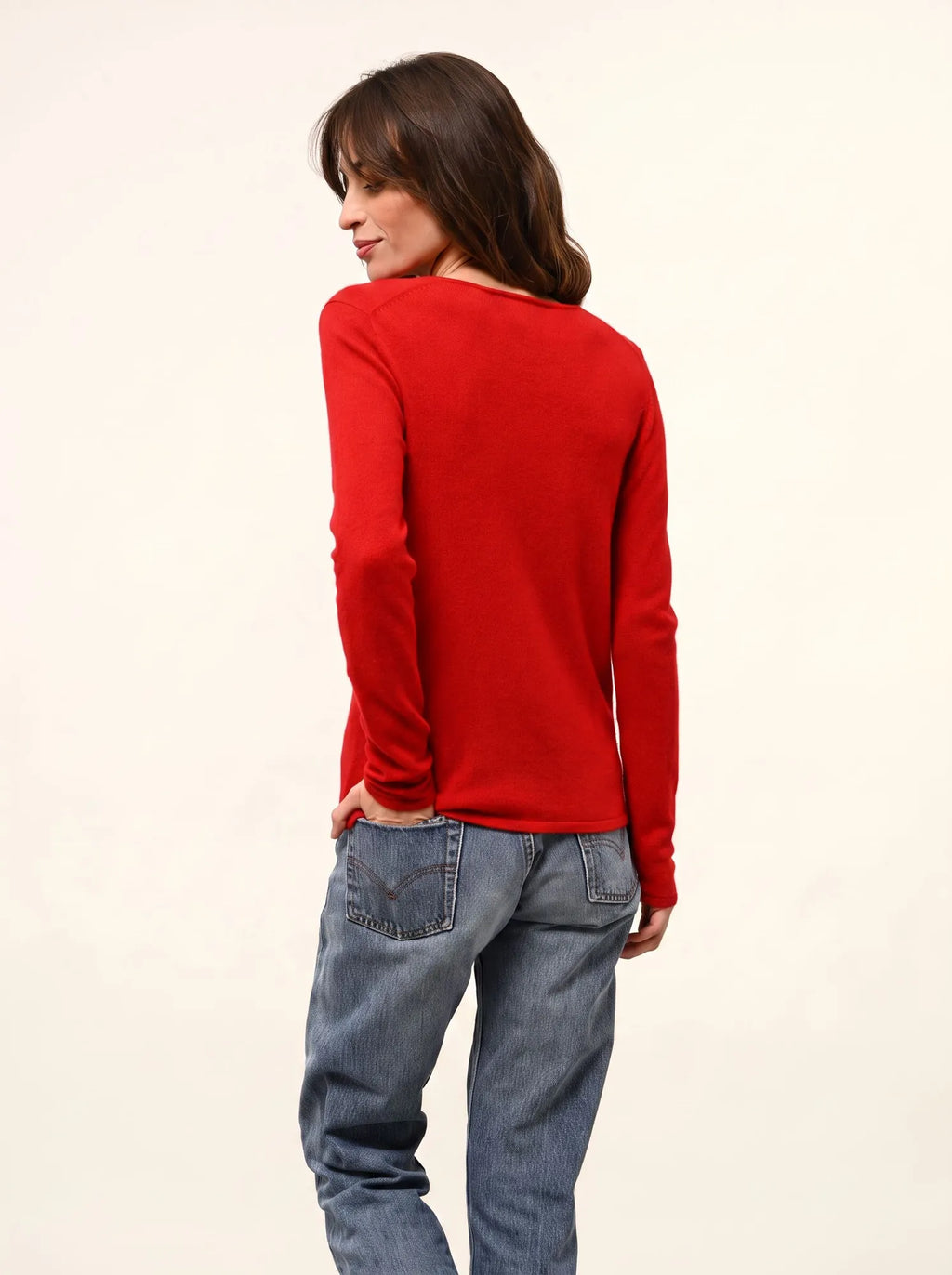 JOAN Pull Col V Rouge