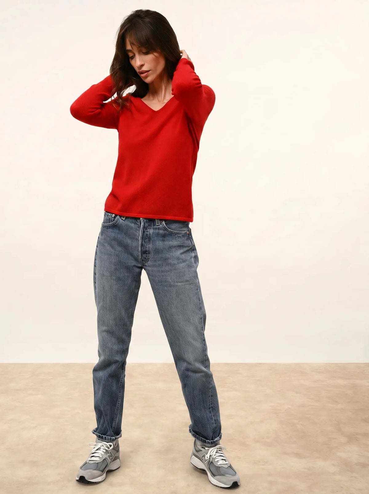 JOAN Pull Col V Rouge