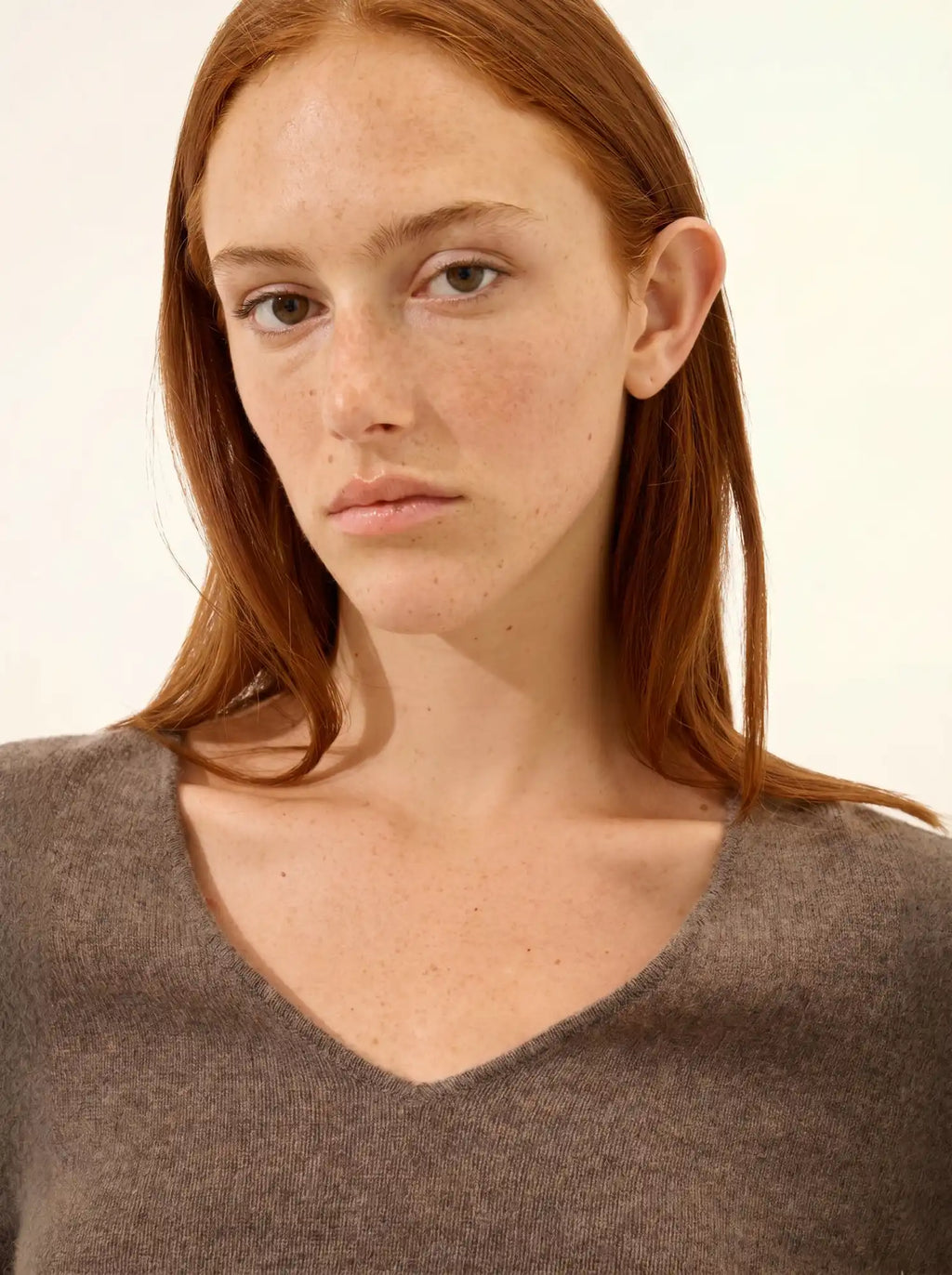 JOAN Pull Col V Taupe Chiné