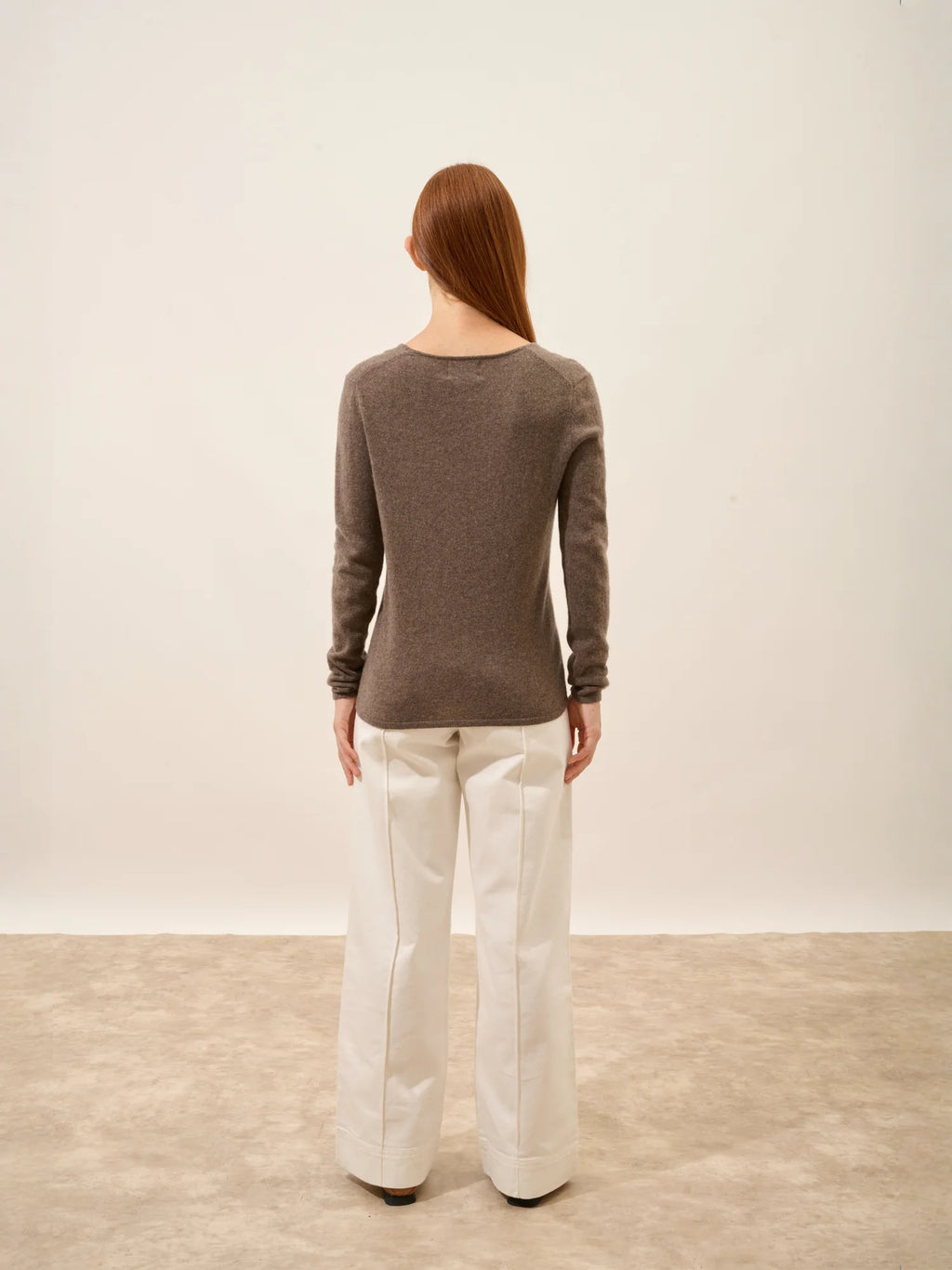 JOAN Pull Col V Taupe Chiné