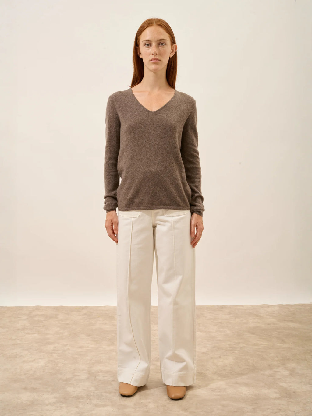 JOAN Pull Col V Taupe Chiné