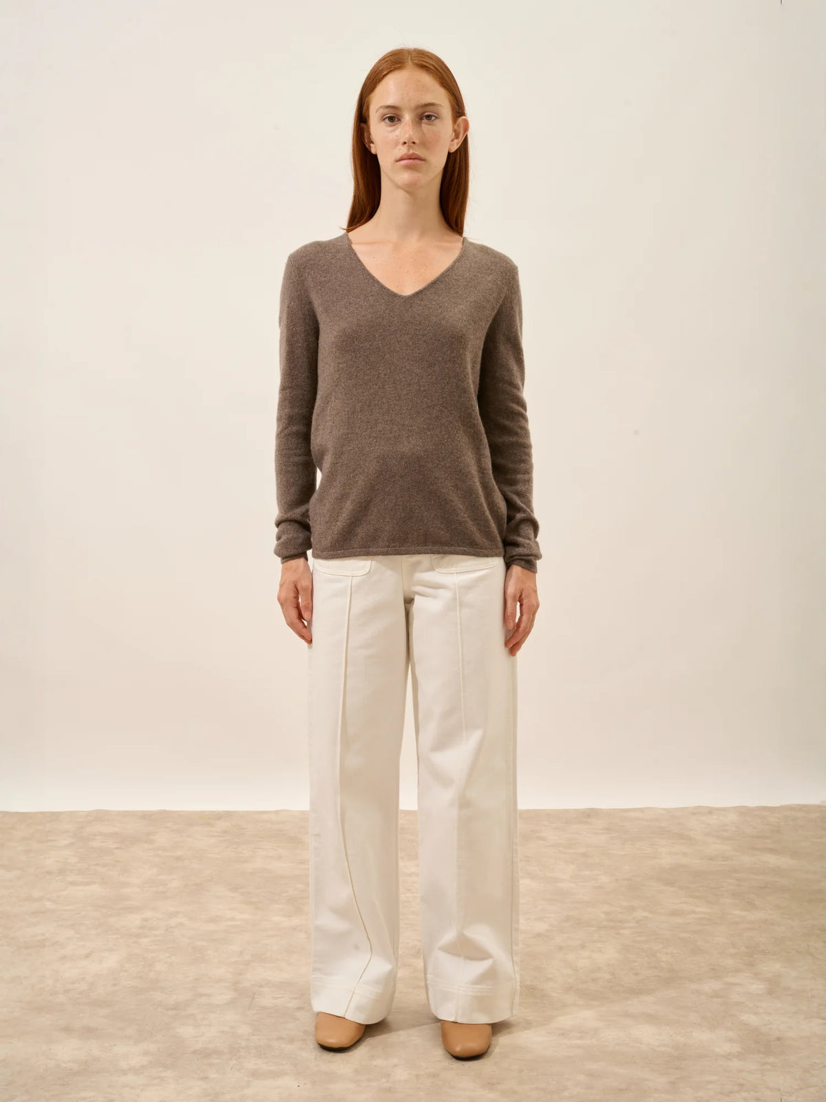JOAN Pull Col V Taupe Chiné