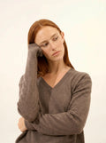 NORA Pullover V-Ausschnitt Taupe meliert