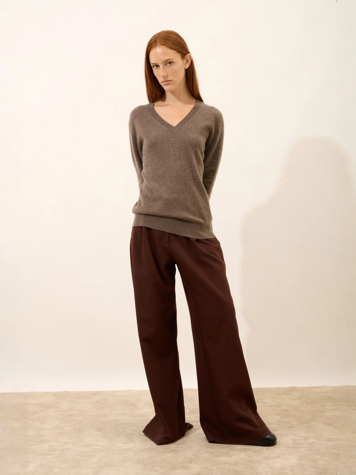 NORA Pull Col V Taupe Chiné