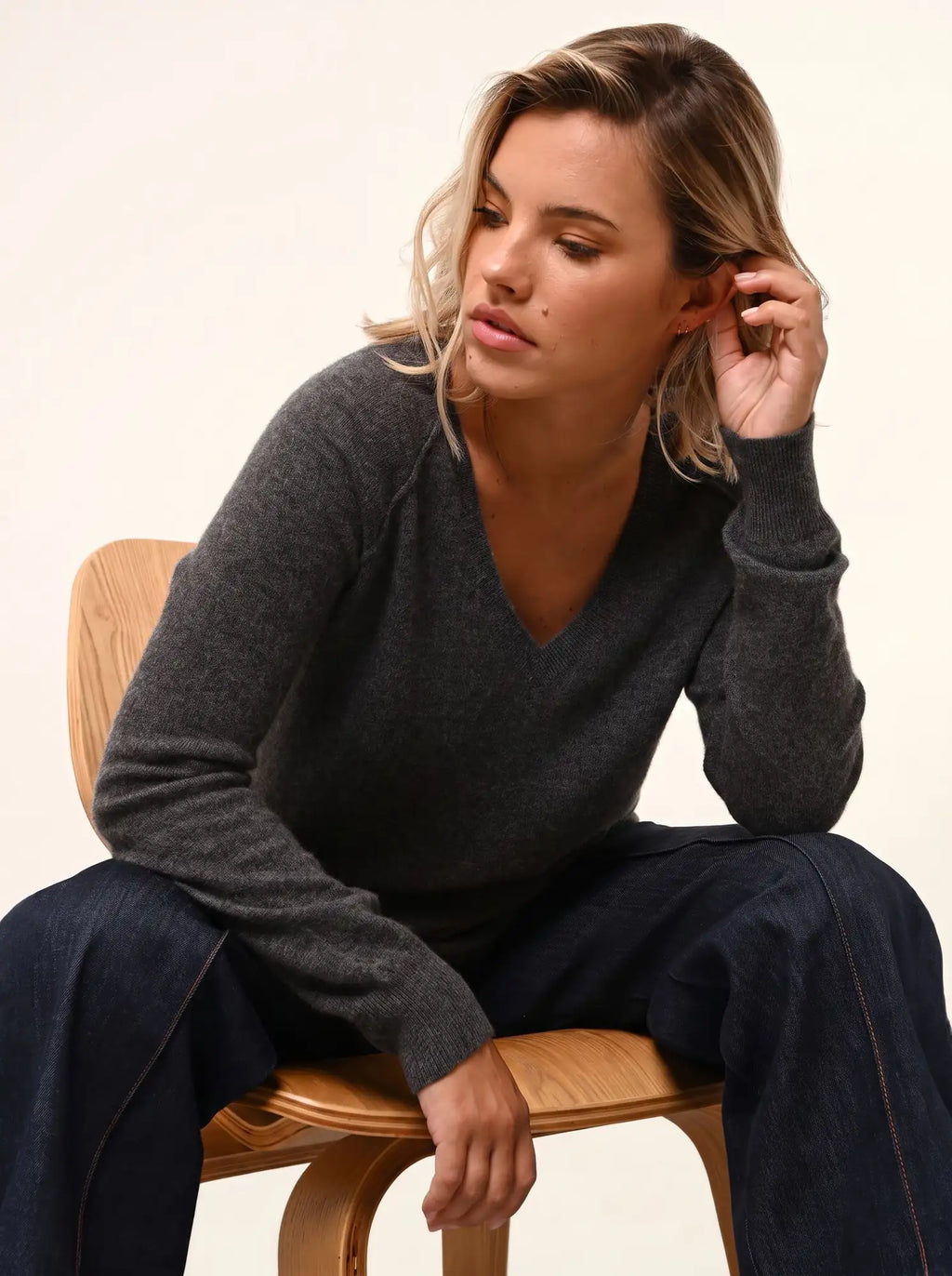 PHOEBE Pullover V-Ausschnitt Anthrazit meliert
