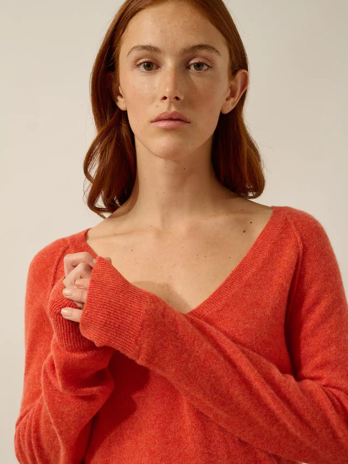 PHOEBE Pullover V-Ausschnitt Orange meliert