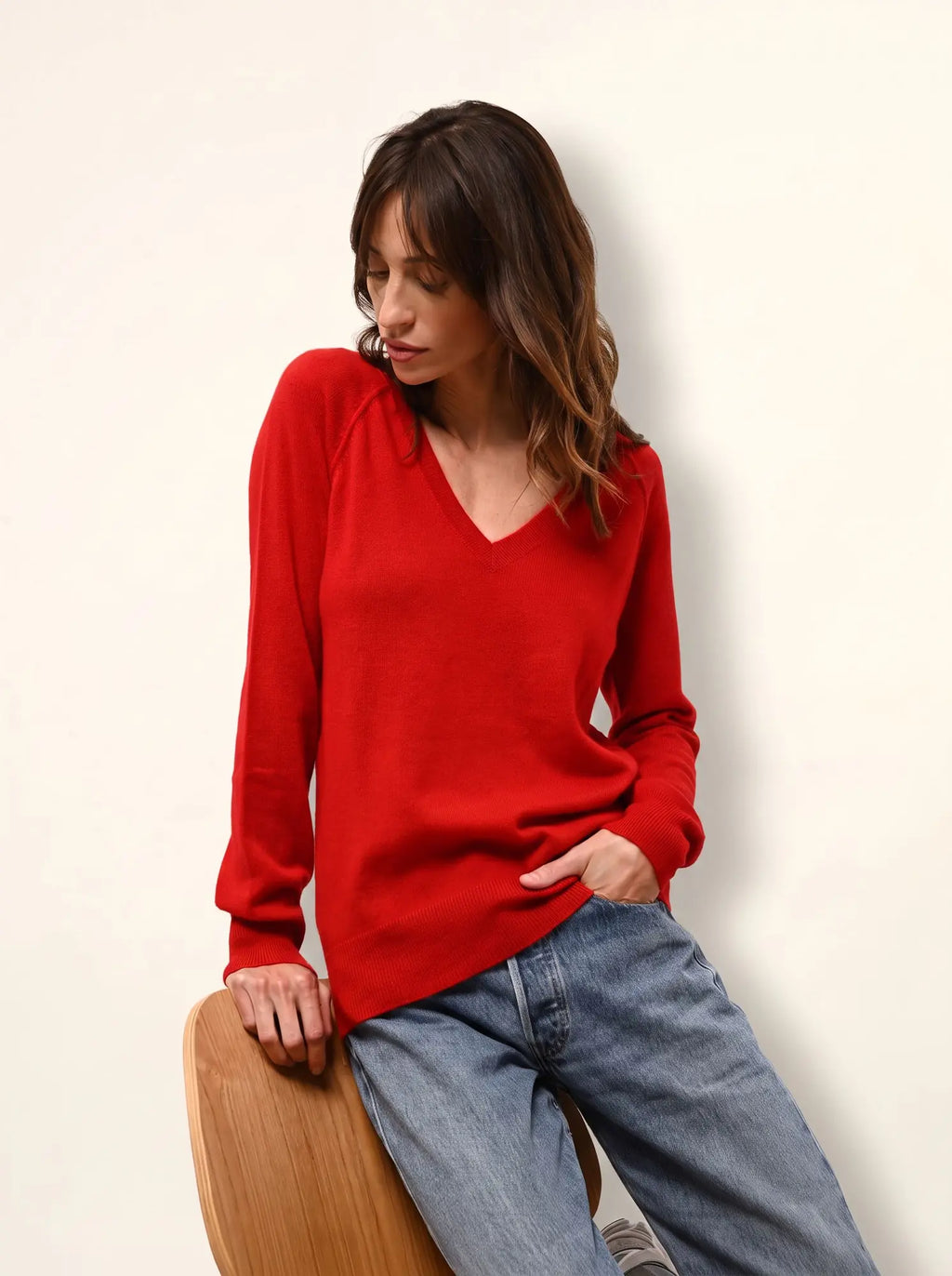 PHOEBE Pullover V-Ausschnitt Rot