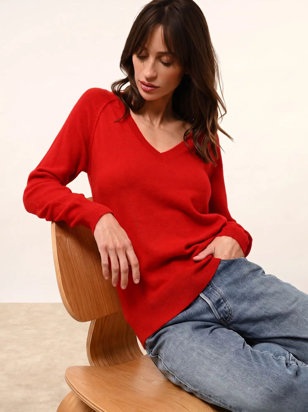 PHOEBE Pullover V-Ausschnitt Rot