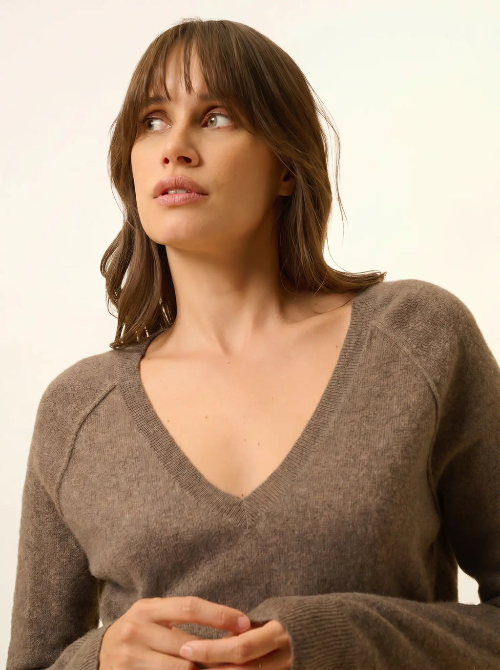 PHOEBE Pull Col V Taupe Chiné