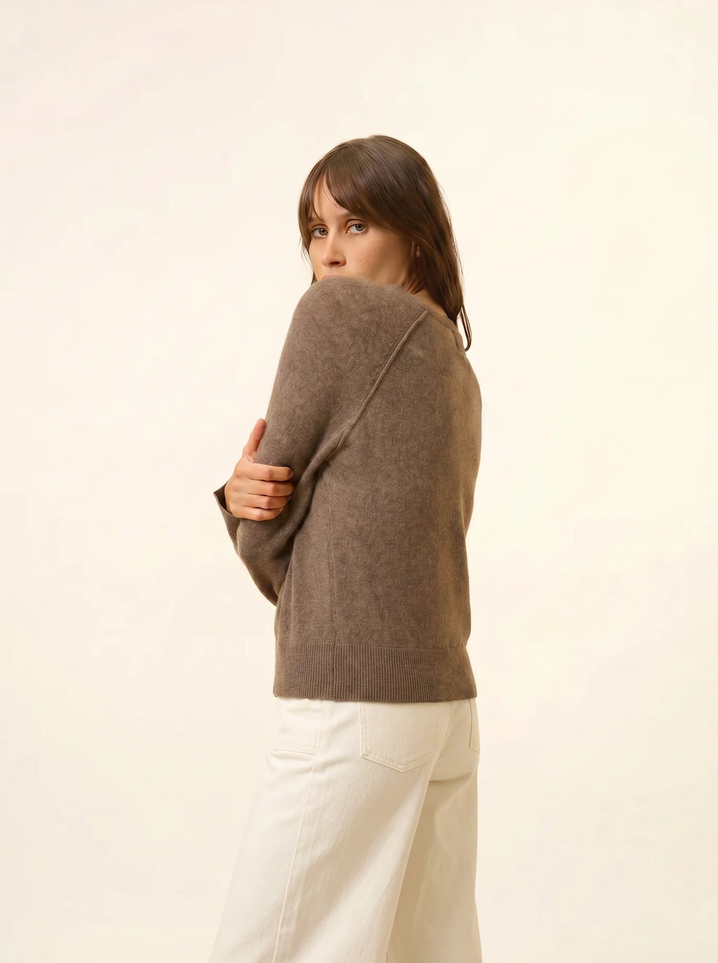 PHOEBE Pull Col V Taupe Chiné