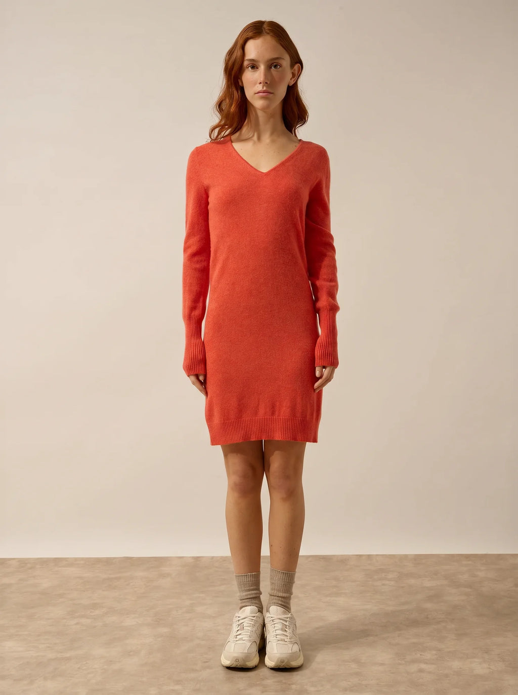 TRACY Robe Col V Orange Chiné