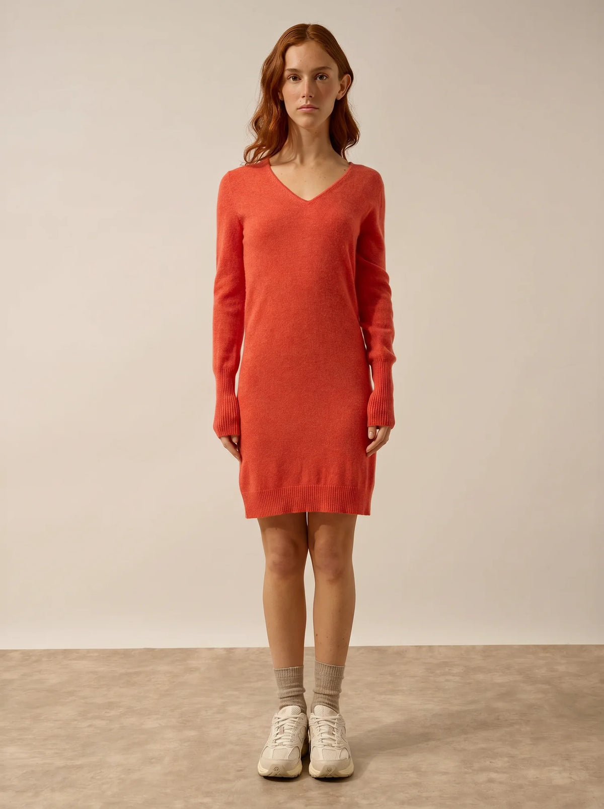TRACY Robe Col V Orange Chiné