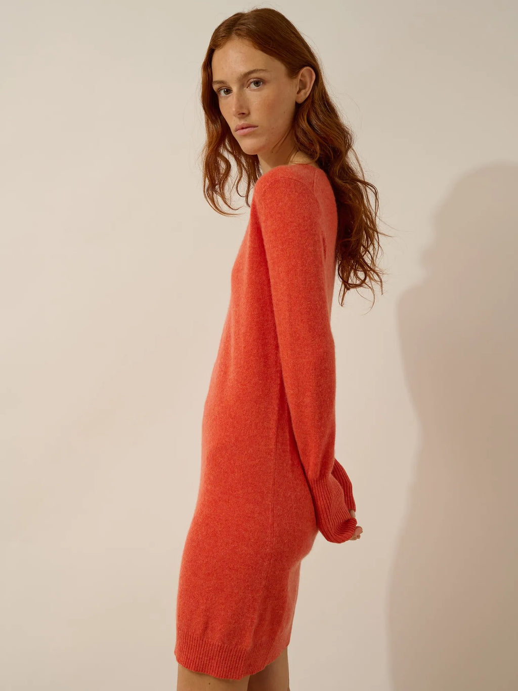 TRACY Robe Col V Orange Chiné