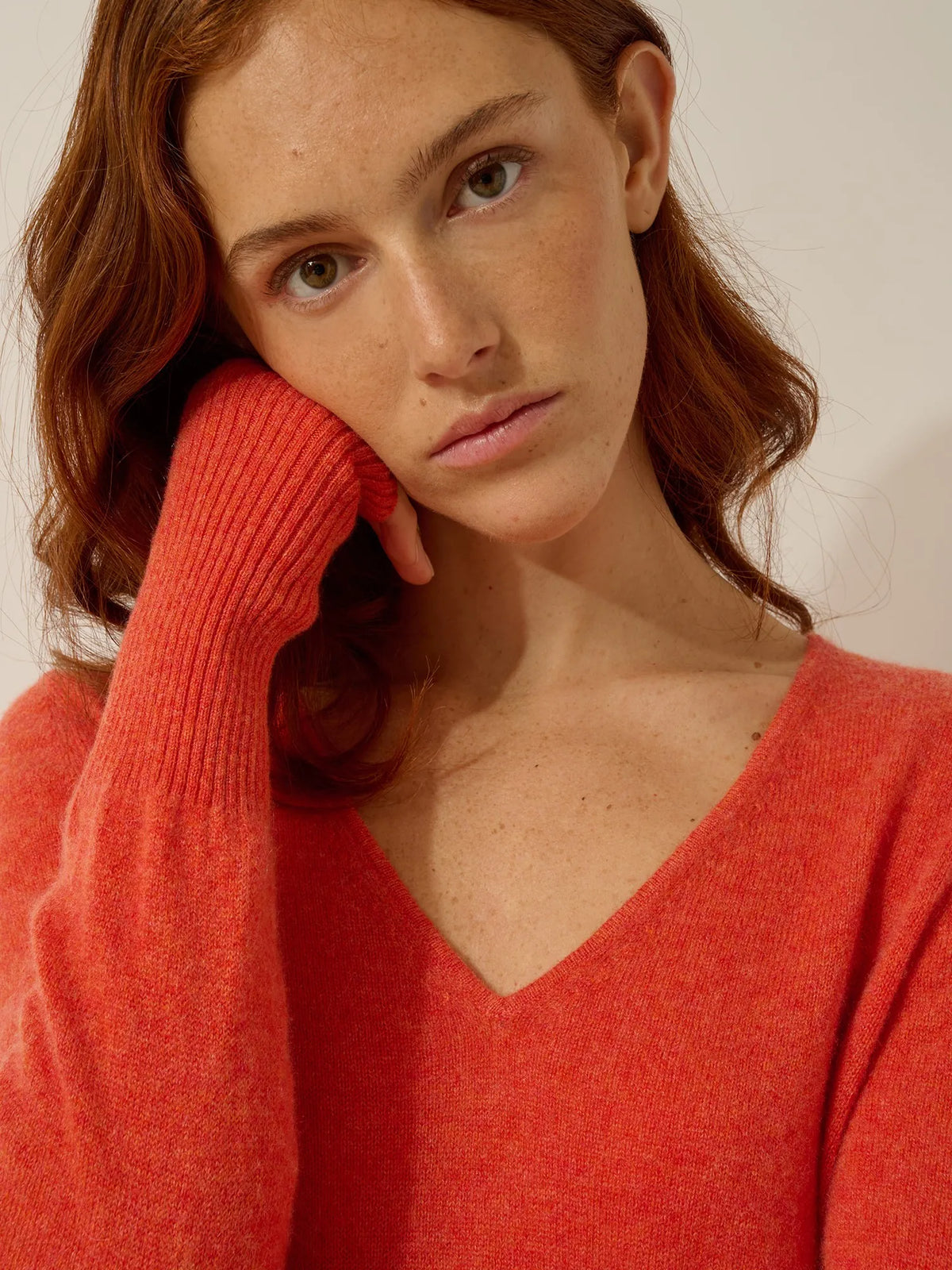 TRACY Robe Col V Orange Chiné