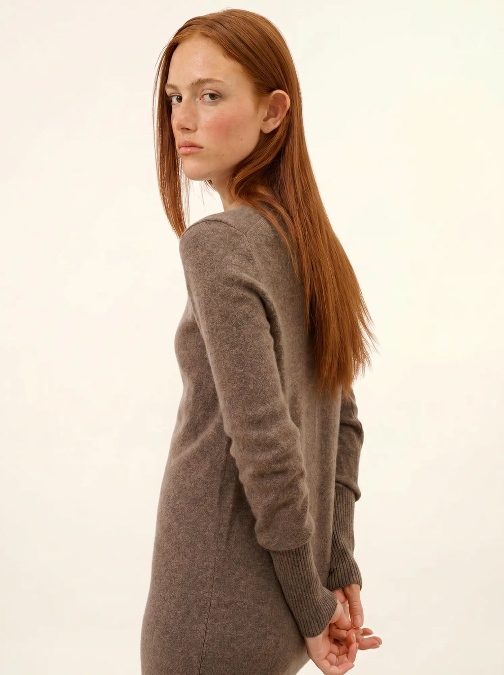 TRACY Robe Col V Taupe Chiné