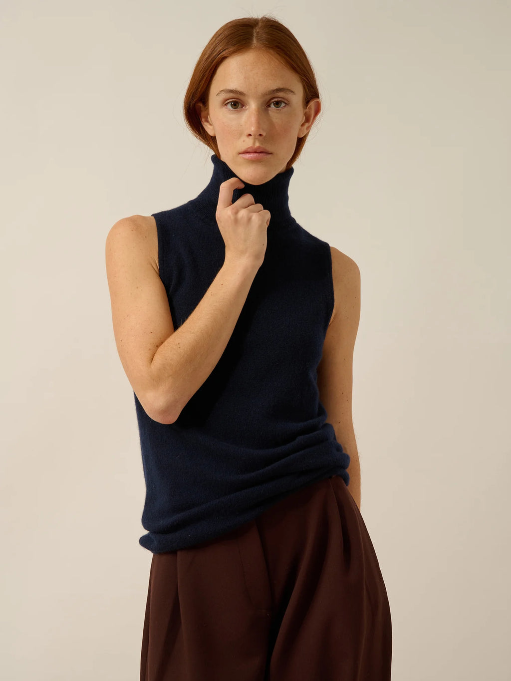VIOLET Sweater Turtleneck Sleeveless Navy