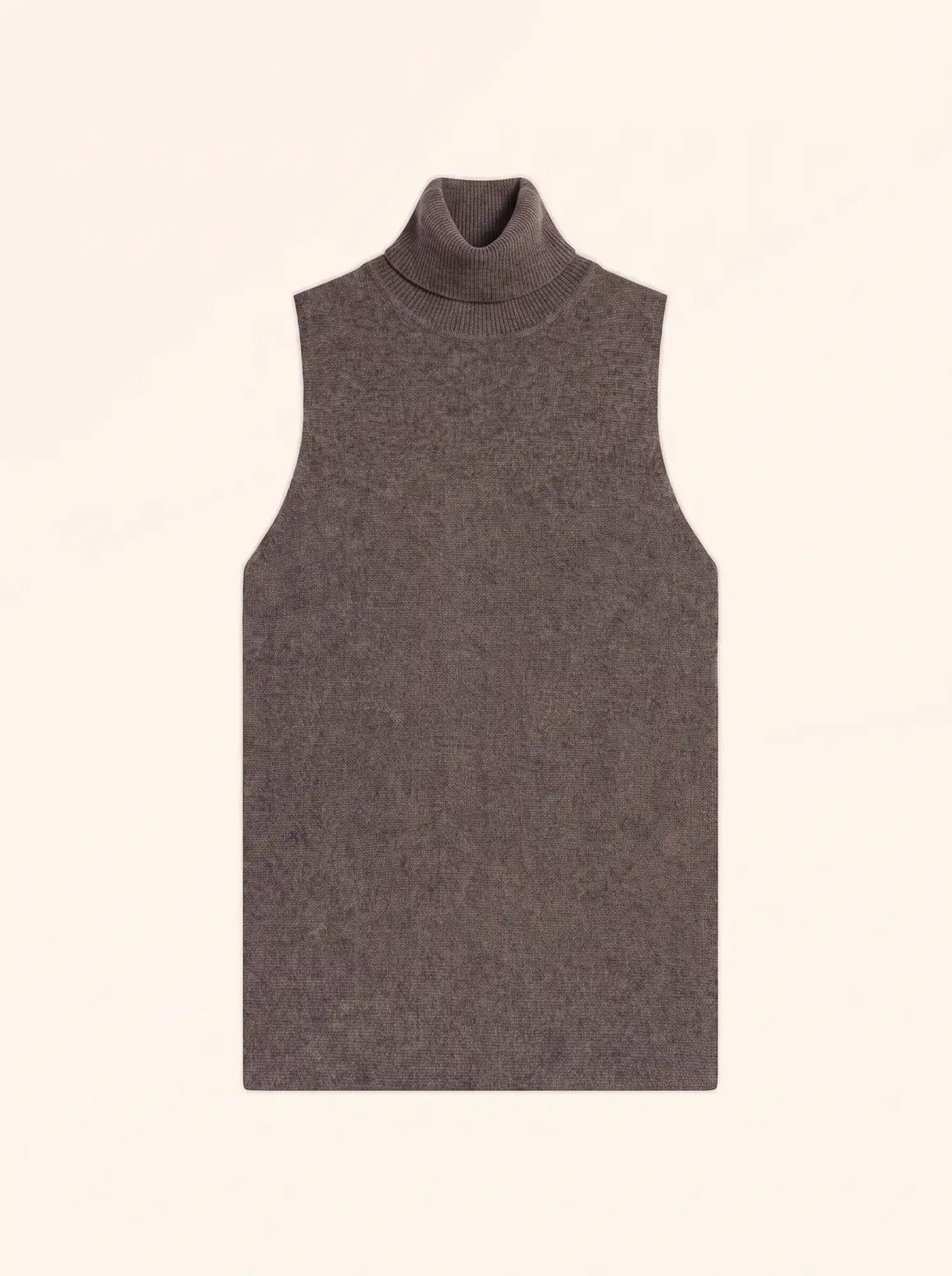 VIOLET Pull Col Roulé sans Manches Taupe Chiné