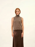 VIOLET Pull Col Roulé sans Manches Taupe Chiné