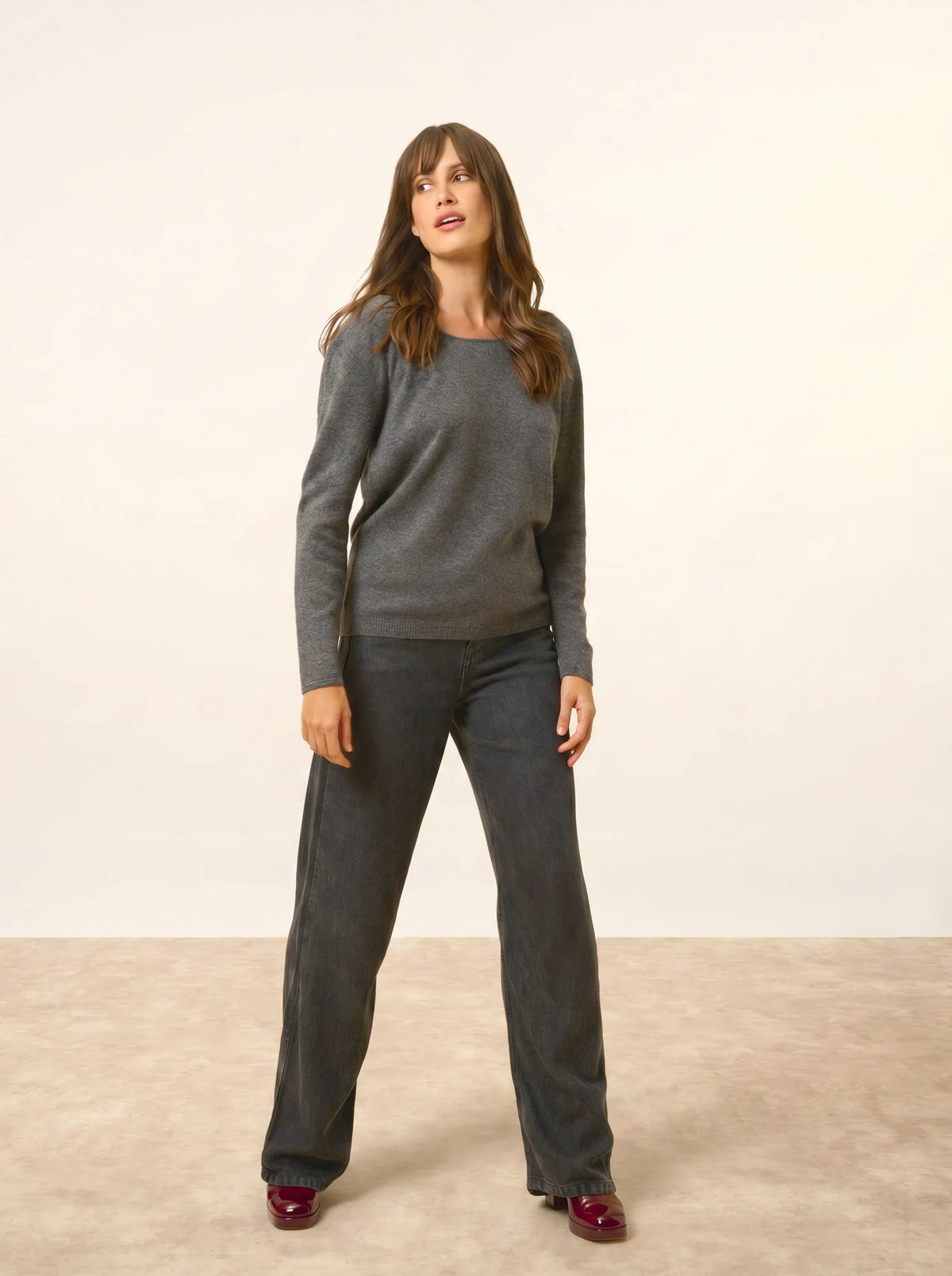 FIONA Pull Col Rond Anthracite Chiné