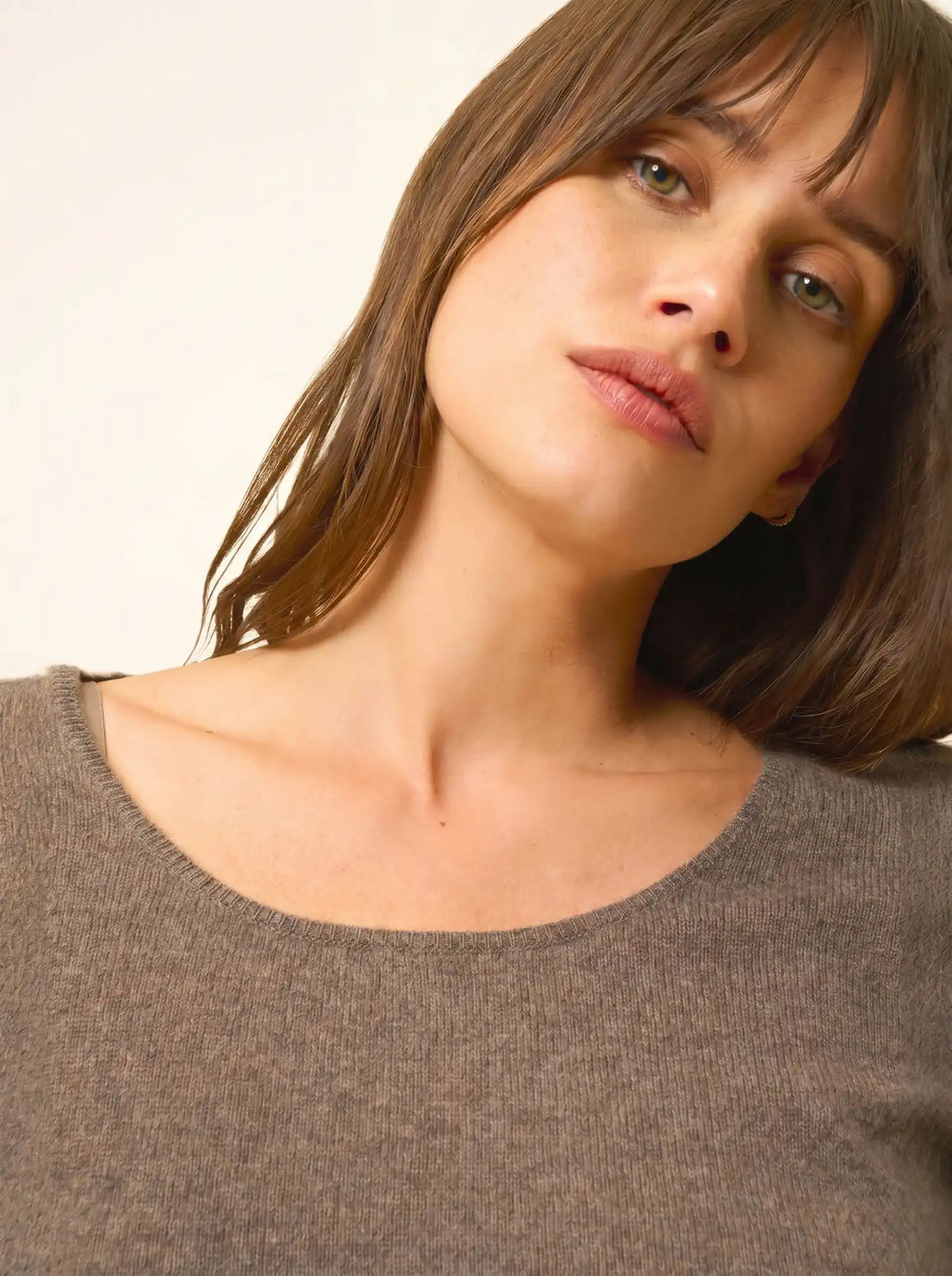 FIONA Pull Col Rond Taupe Chiné