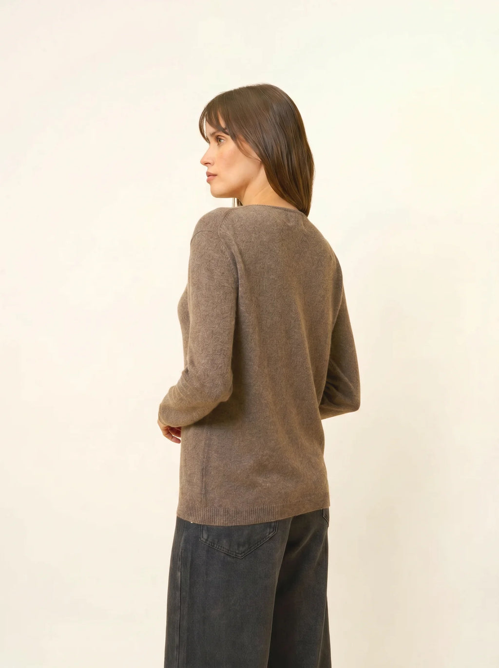 FIONA Pull Col Rond Taupe Chiné