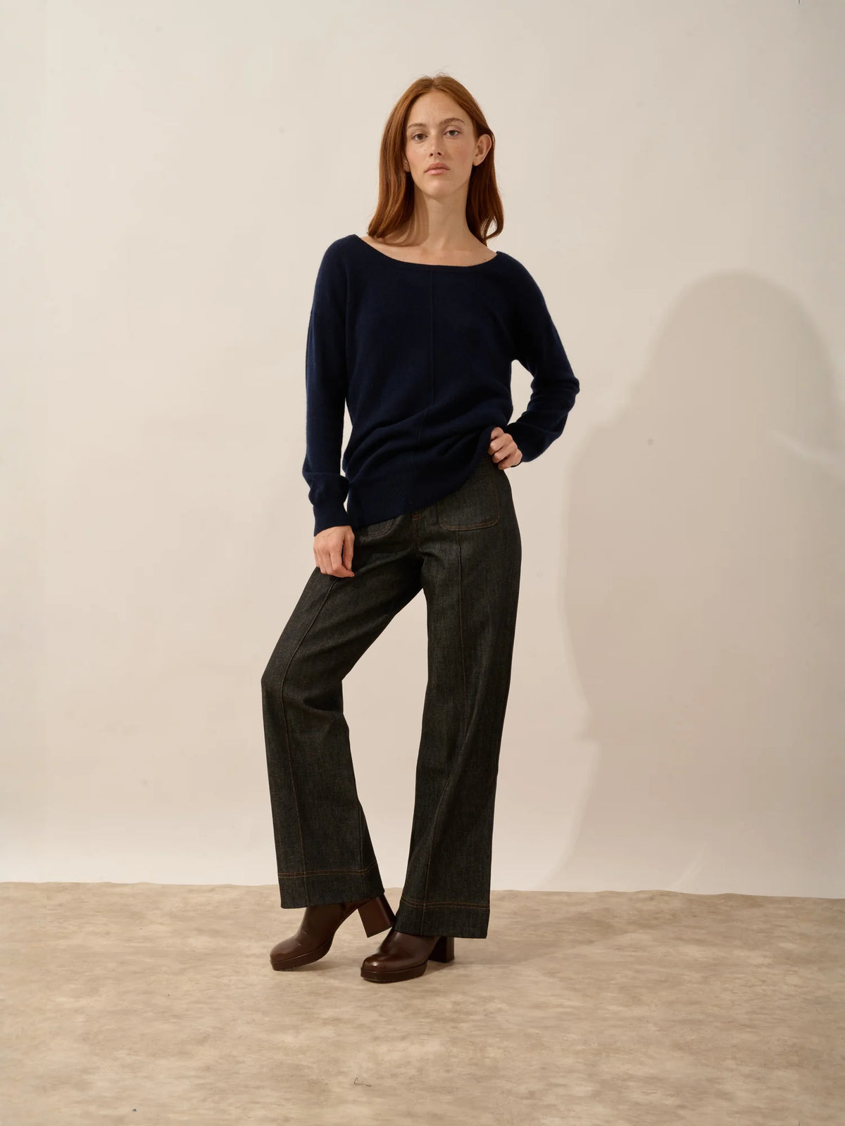 KAREN Pull Col Bateau Bleu Marine