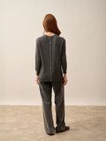 JANICE Pull Col Rond Boutonné Dos Anthracite Chiné