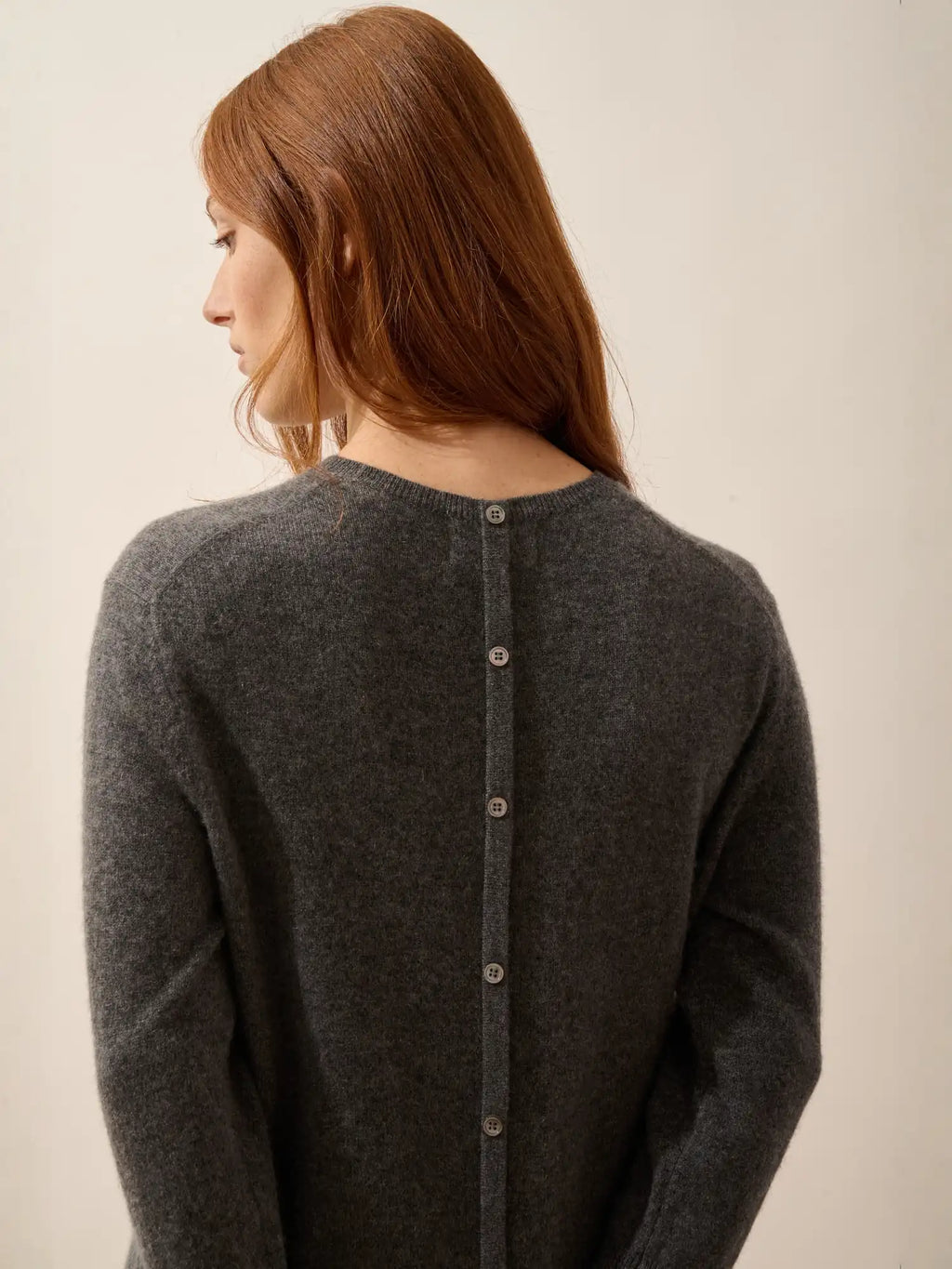 JANICE Pull Col Rond Boutonné Dos Anthracite Chiné