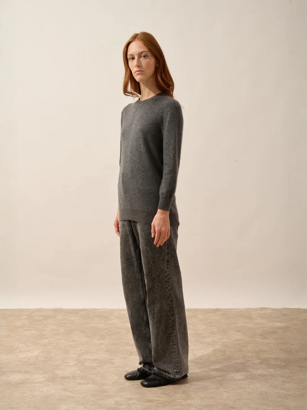 JANICE Pull Col Rond Boutonné Dos Anthracite Chiné