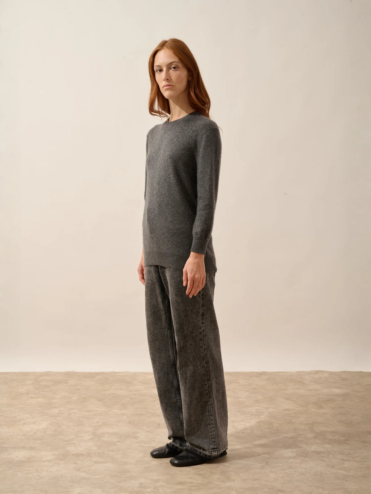 JANICE Pull Col Rond Boutonné Dos Anthracite Chiné